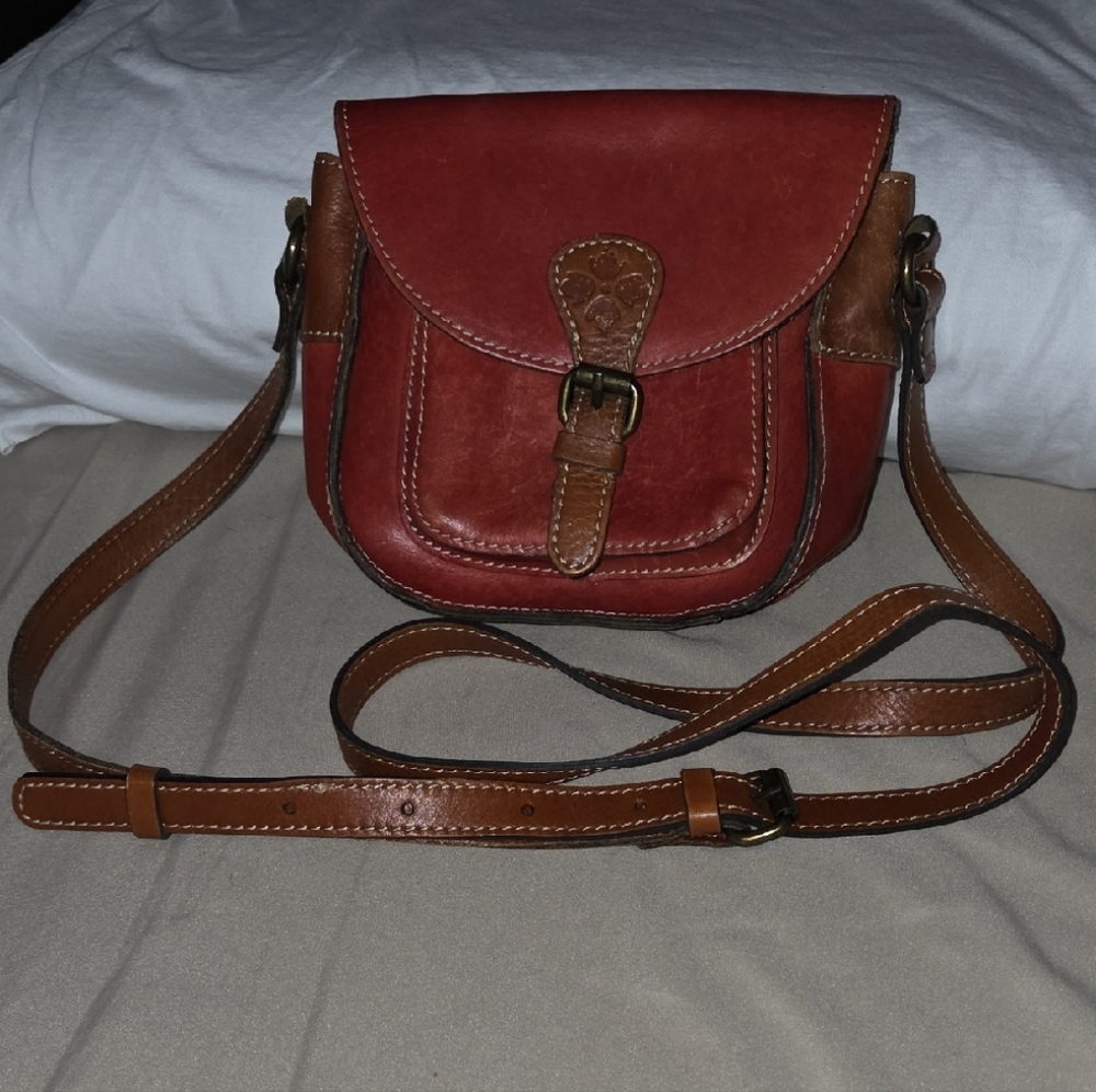 Patricia Nash Red and Brown Leather Crossbody Bag